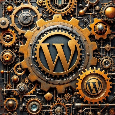 Logo WordPress avec engrenages steampunk